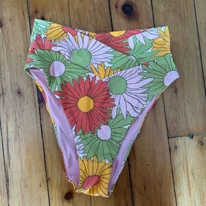 NWT Aerie Crossover High Waist High Cut Cheeky Bikini Bottom in Retro Red Floral
